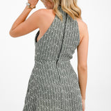 ASOS DESIGN Halter Mini Sculpted Dress In Khaki Boucle