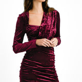 ASOS DESIGN Tall Velvet Cowl Neck Ruched Mini Dress In Wine