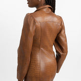 ASOS DESIGN Leather Look Corset Mini Shirt Dress In Brown Croc