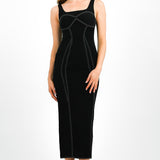 Topshop Contrast Stitch Body Mapping Fishtail Midi Dress In Mono