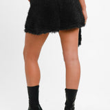 ASOS Luxe Faux Fur Fluffy Bow Shorts In Black