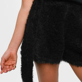 ASOS Luxe Faux Fur Fluffy Bow Shorts In Black