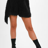 ASOS Luxe Faux Fur Fluffy Bow Shorts In Black