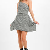 ASOS DESIGN One Shoulder Wrap Mini Dress In Mono Boucle