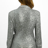 ASOS DESIGN Petite Jersey Sequin Tie Waist Blazer In Gunmetal