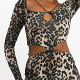 ASOS DESIGN Long Sleeve Maxi Dress With Low Rise Skirt In Leopard Print