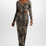 ASOS DESIGN Long Sleeve Maxi Dress With Low Rise Skirt In Leopard Print