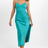 ASOS DESIGN Satin Bust Cup Detail Midi Dress In Turquoise