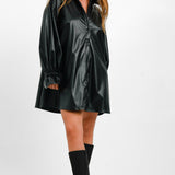 ASOS DESIGN Leather Look Oversized Shirt Dress In Black