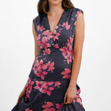 Liquorish Plunge Front Maxi Dress In Scattered Dark Grey Floral