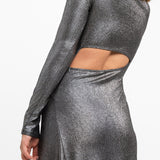 Topshop Metallic Cut And Sew Maxi Dress With Open Back In Silver