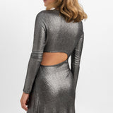 Topshop Metallic Cut And Sew Maxi Dress With Open Back In Silver