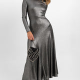 Topshop Metallic Cut And Sew Maxi Dress With Open Back In Silver