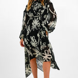 Topshop Long Sleeve V-Neck Chuck On Midi Dress In Bold Floral