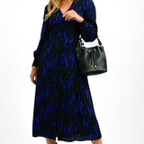 Whistles Balloon Sleeve Midi Dress With Tie Side In Dark Tiger Print