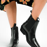 Leather Square Toe Western Biker Boots In Black