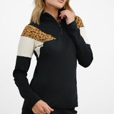 Protest Yingsa 1/4 Zip Top In Colourblock Black Leopard White