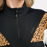 Protest Yingsa 1/4 Zip Top In Colourblock Black Leopard White