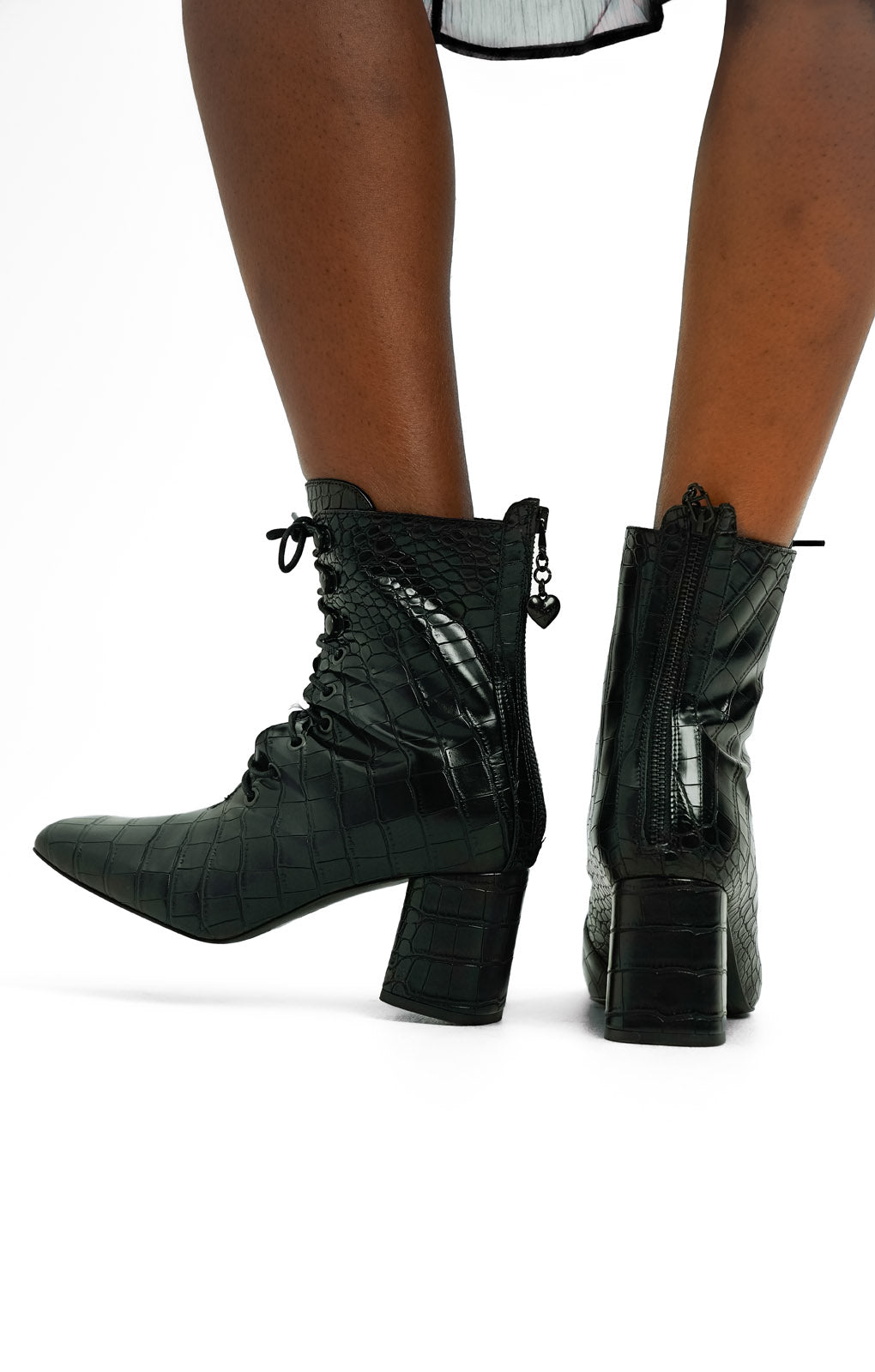 Rent Love Moschino Lace Up Boots In Black Croc Hirestreet