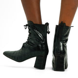 Love Moschino Lace Up Boots With Zip Back In Black Croc