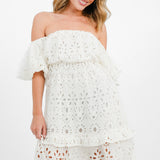 ASOS EDITION Blouson Off Shoulder Tiered Broderie Midi Dress In White