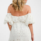 ASOS EDITION Blouson Off Shoulder Tiered Broderie Midi Dress In White