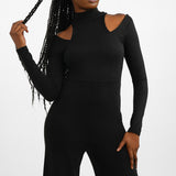 Edited Wide Leg Jumpsuit With Shoulder Cut Outs In Black