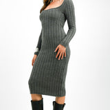 Edited Square Neck Fitted Jumper Dress In Charcoal