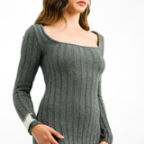 Edited Square Neck Fitted Jumper Dress In Charcoal