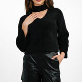 Cut Out Boucle Jumper In Black