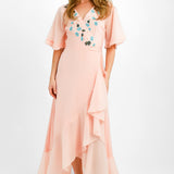 Maya Petite Embroidered Wrap Dress In Veiled Rose