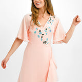 Maya Petite Embroidered Wrap Dress In Veiled Rose