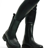 Leather Pull On Chunky Boots In Black