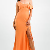 ASOS DESIGN Satin Fallen Shoulder Cowl Maxi Dress In Peach