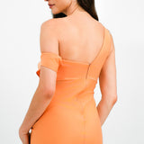 ASOS DESIGN Satin Fallen Shoulder Cowl Maxi Dress In Peach