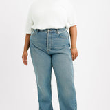 Topshop Curve Straight Kort Jeans In Mid Blue