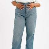 Topshop Curve Straight Kort Jeans In Mid Blue