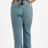 Topshop Curve Straight Kort Jeans In Mid Blue