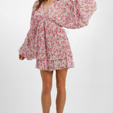 ASOS DESIGN Micro Pleated Batwing Trapeze Mini Dress In Pink Floral