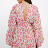 ASOS DESIGN Micro Pleated Batwing Trapeze Mini Dress In Pink Floral