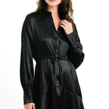 Topshop Tall Satin Tie Mini Shirtdress In Black