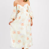 Bardot Balloon Sleeve Cut-Out Maxi Dress In Painterly Floral