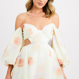 Bardot Balloon Sleeve Cut-Out Maxi Dress In Painterly Floral