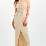 ASOS DESIGN Twist Halter Maxi Dress Pencil In Taupe