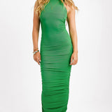 SNDYS Slinky Racer Neck Ruched Maxi Dress In Green