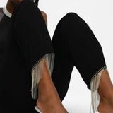 NA-KD x Mimi Ar Co-Ord Trousers With Fringe Detail In Black Glitter