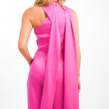 Forever New Tie Neck Jumpsuit In Pink Satin