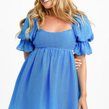 Forever New Puff Sleeve Mini Dress In Bright Blue