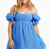 Forever New Puff Sleeve Mini Dress In Bright Blue