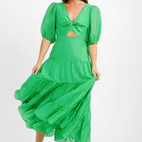 Forever New Petite Short Sleeve Cut Out Maxi Dress In Green